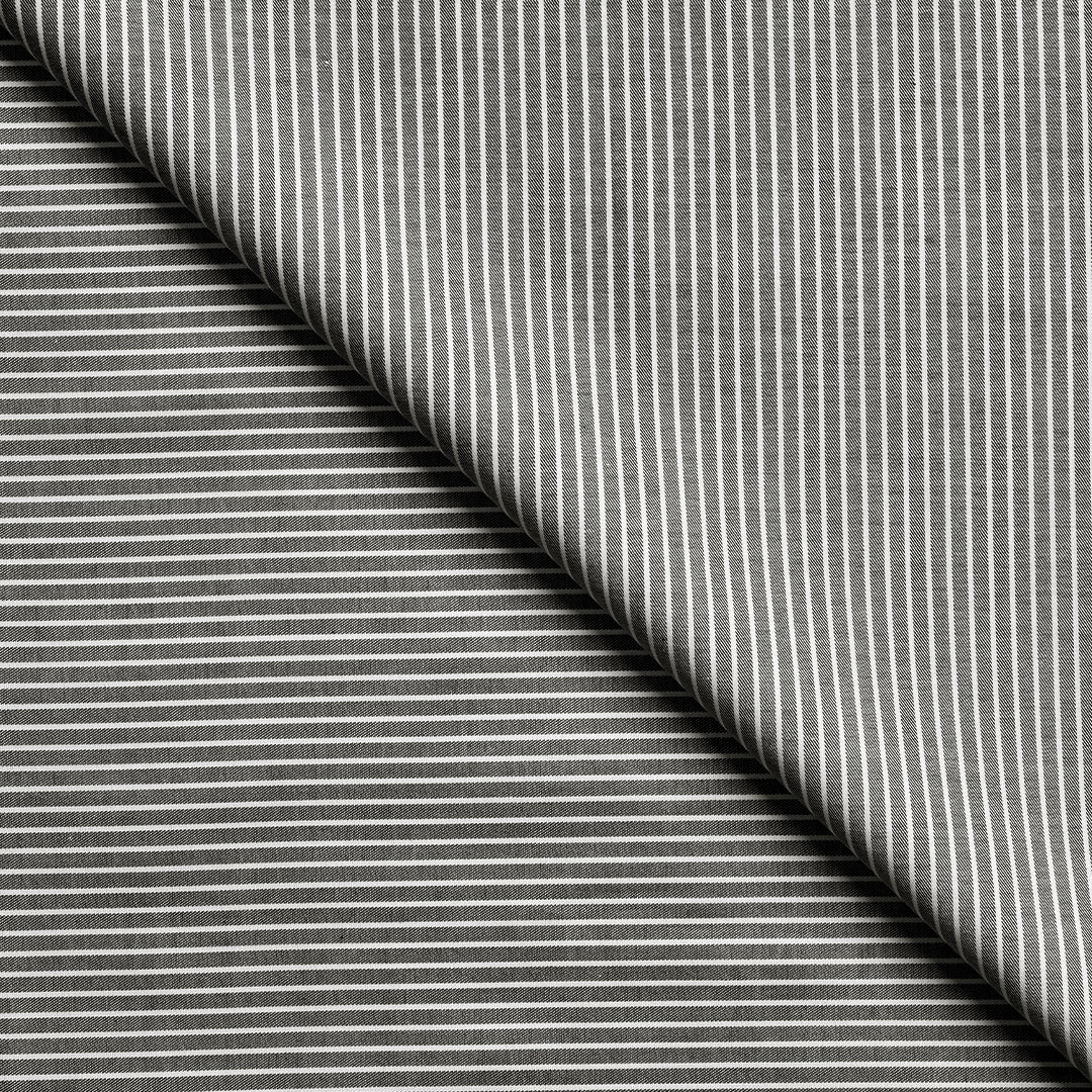 Elegant Dark Grey Small Stripe Shirting Fabric (Precut 3.25 Meter)