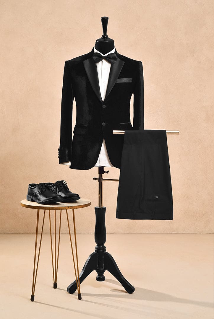 Classic Black Velvet Tuxedo Suit with Satin Lapel