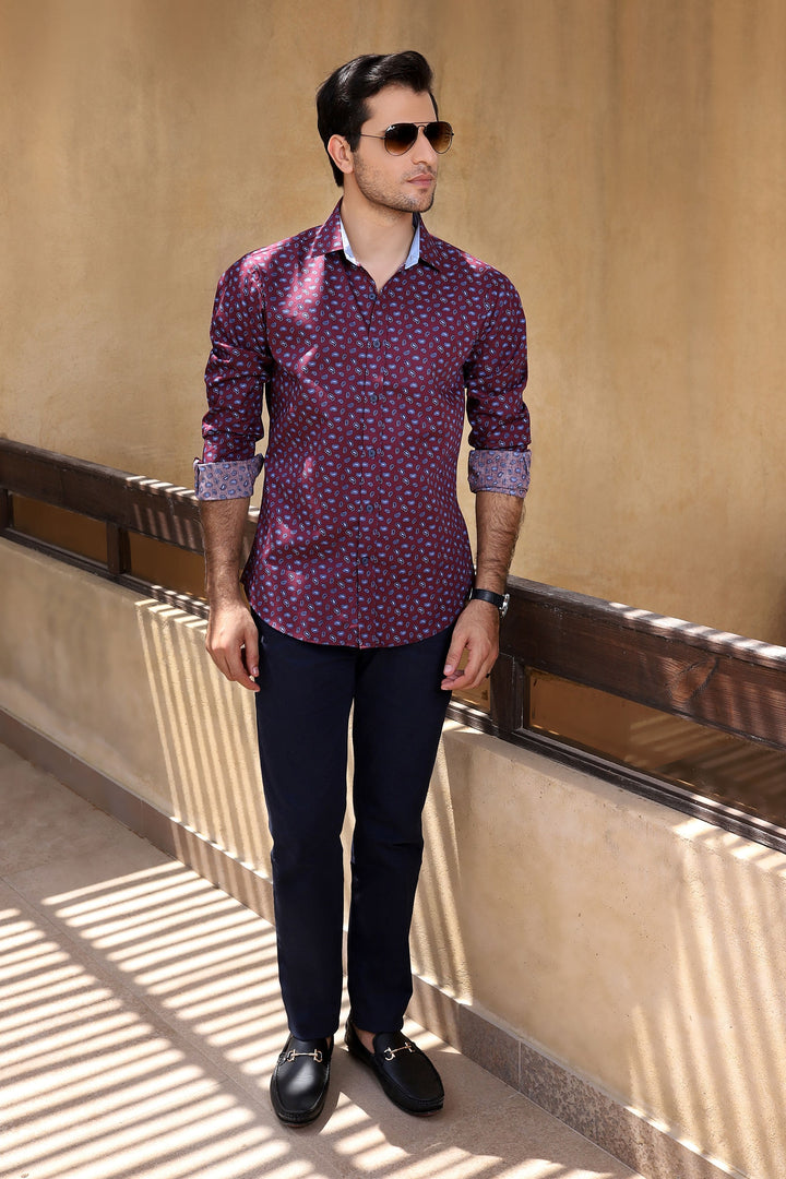 Maroon Printed Casual Shirt