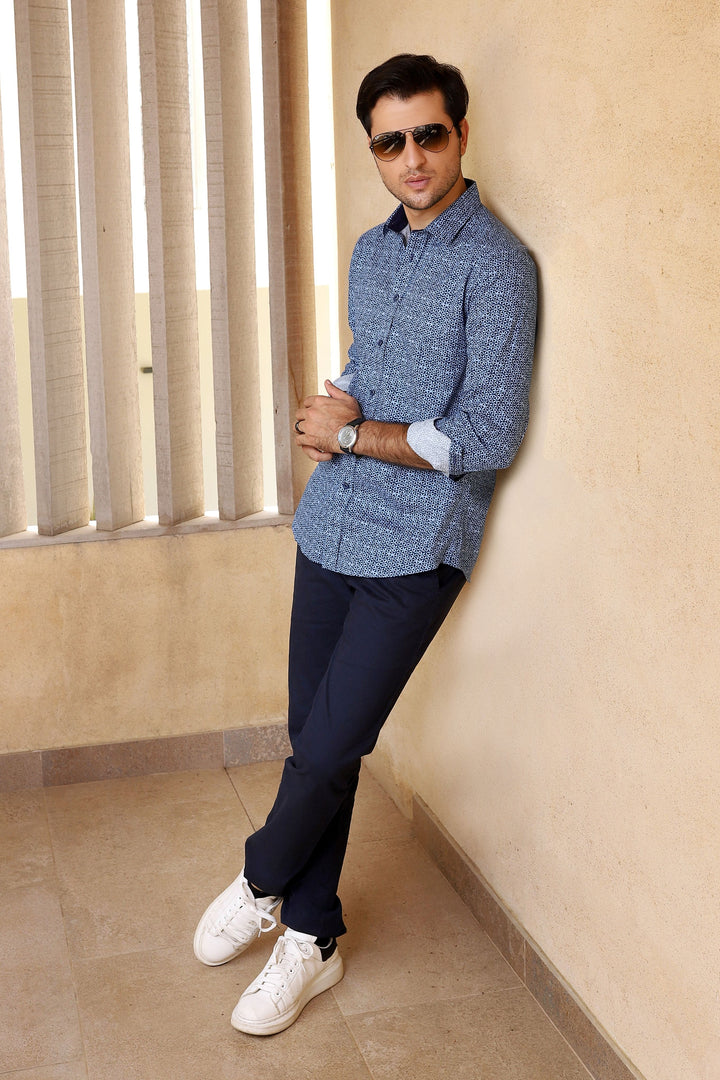 Royal Blue Printed Casual Shirt