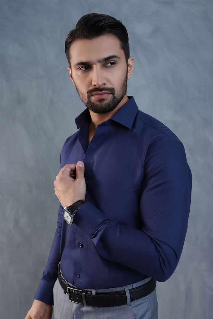 Dobby Design Navy Blue Shirt
