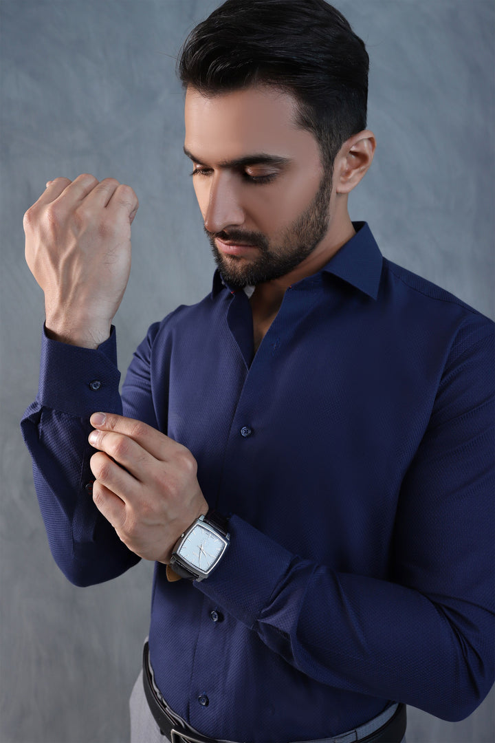 Dobby Design Navy Blue Shirt