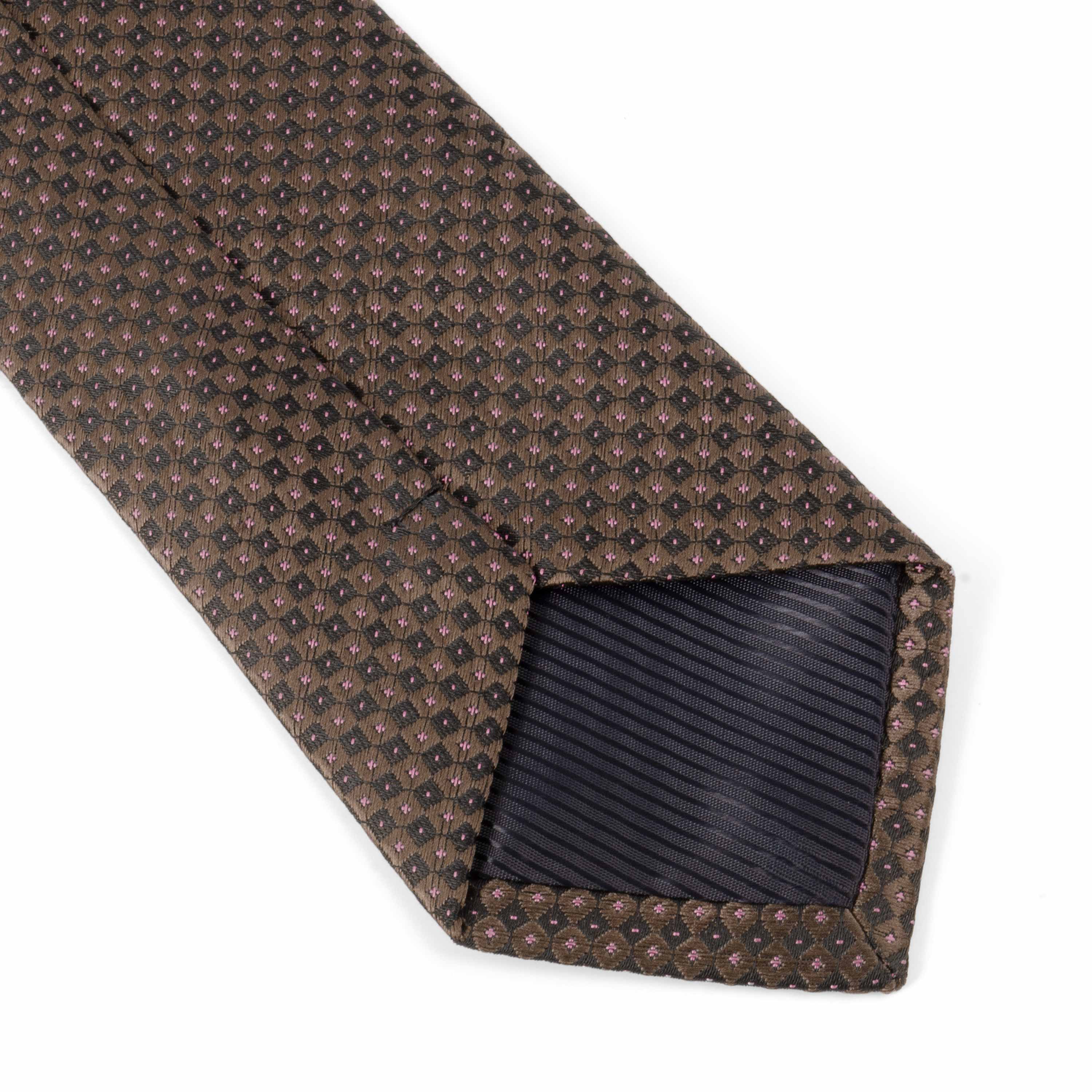 Men's Classic Geometric Pattern Brown Satin Tie