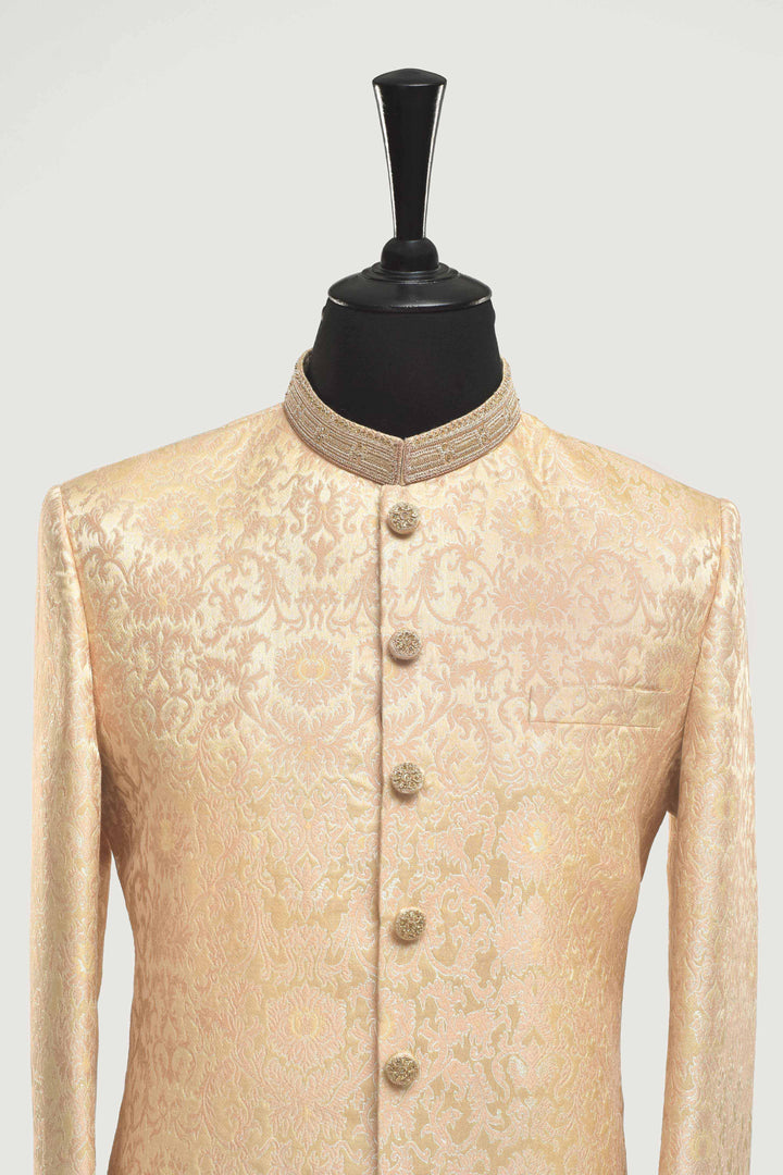 Premium Jamawar Peach Sherwani