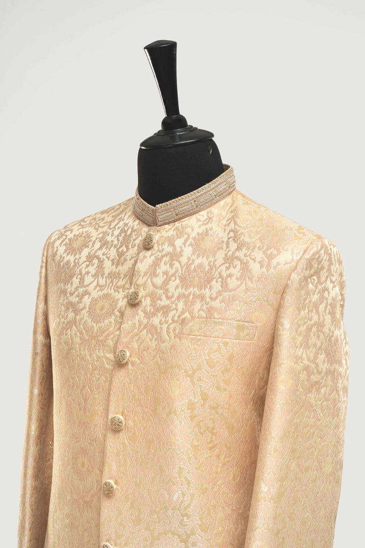 Premium Jamawar Peach Sherwani