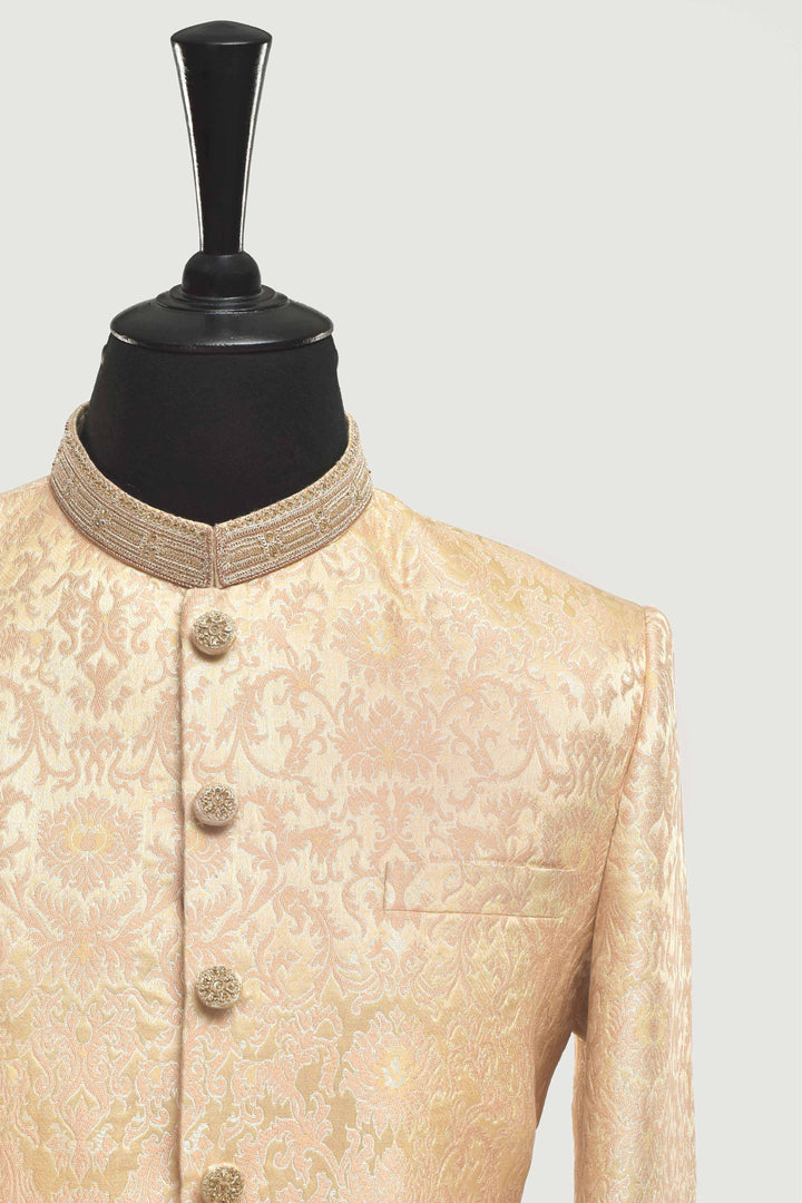 Premium Jamawar Peach Sherwani