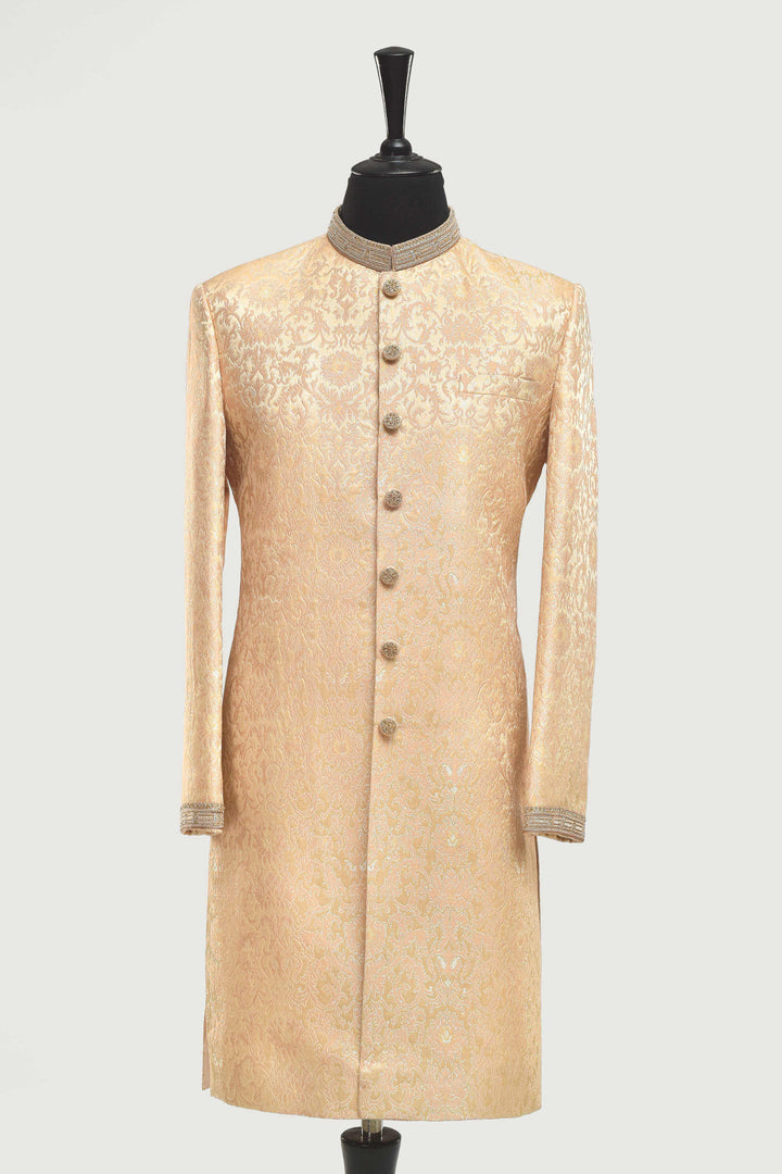 Premium Jamawar Peach Sherwani