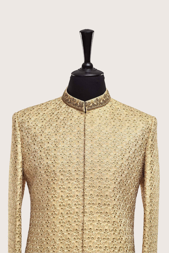 Heavy Embroidered Latte Beige Sherwani