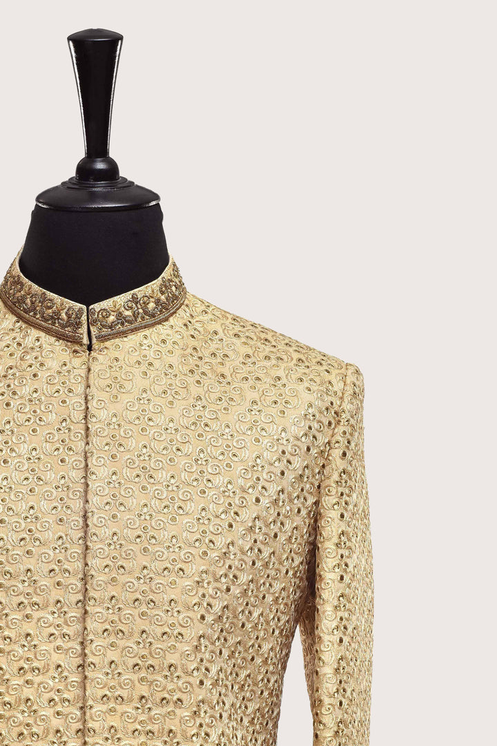 Heavy Embroidered Latte Beige Sherwani