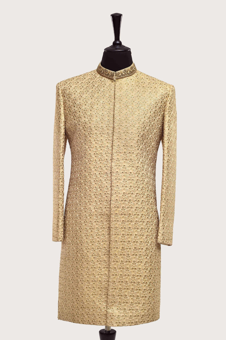 Heavy Embroidered Latte Beige Sherwani