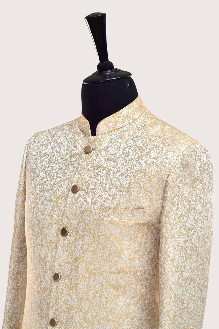 Classic Jamawar Cream Sherwani