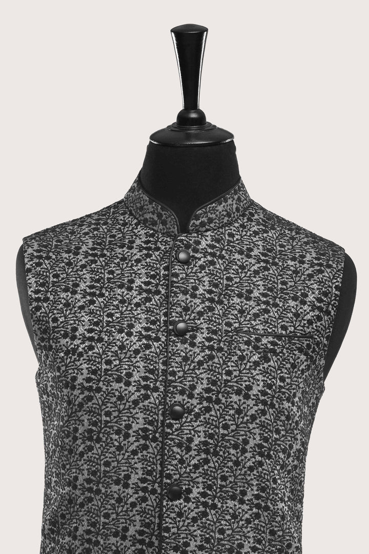 Premium Embroidered Black Waistcoat