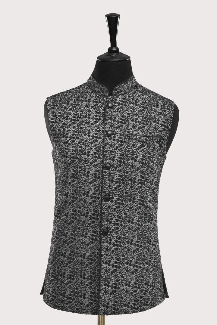 Premium Embroidered Black Waistcoat