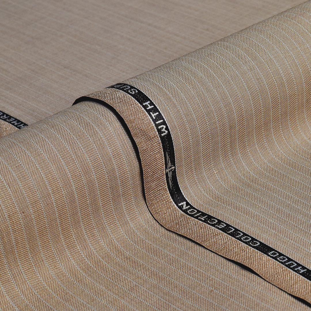 Fawn Self Stripe Wool Polyester Blend Suiting (Precut 3.05 Meter)