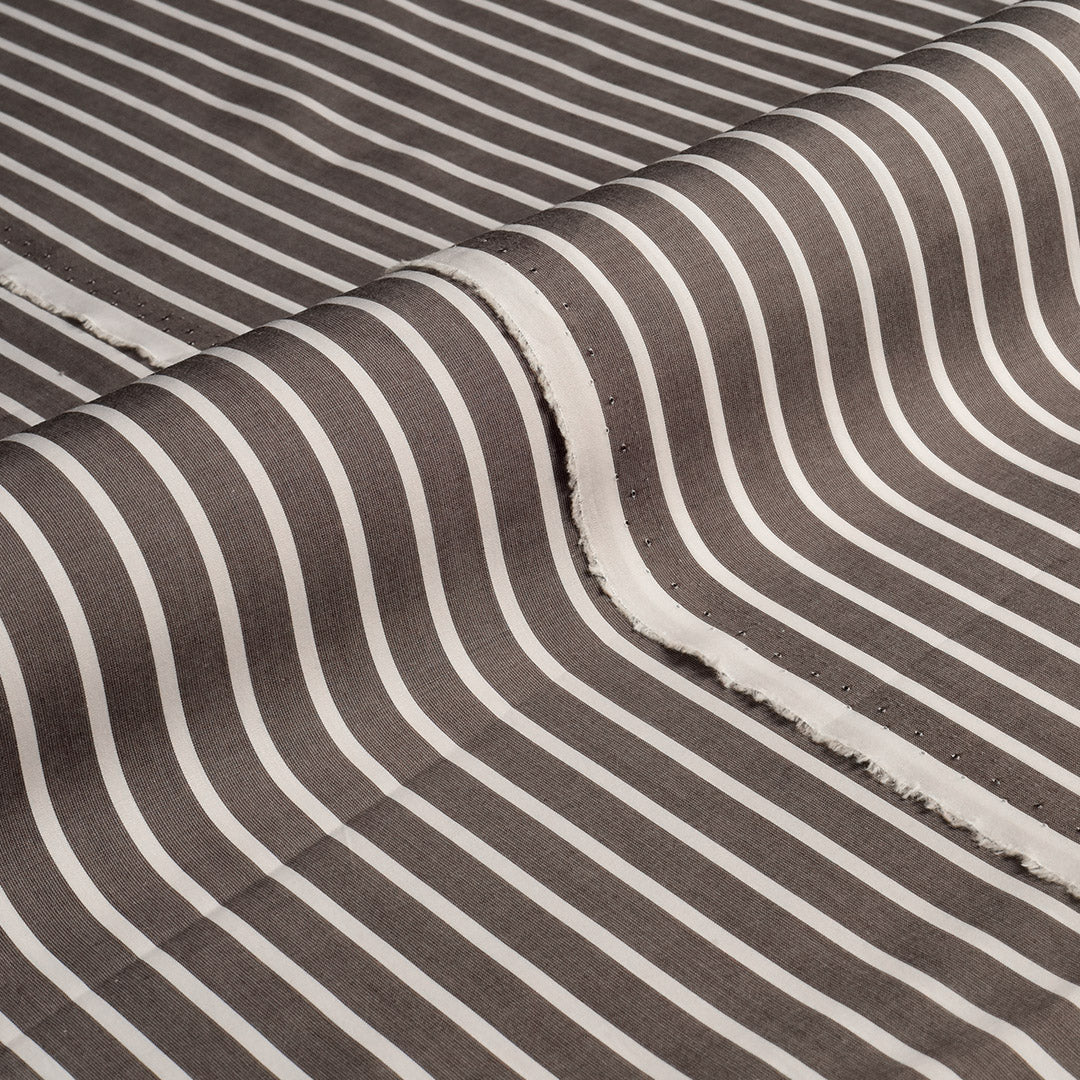 Elegant Medium Grey Broad Stripe Shirting Fabric (Precut 3.1 Meter)