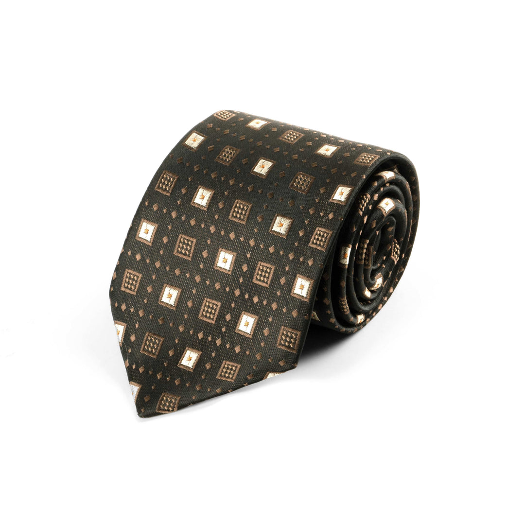 Men's Classic Square Box Pattern Brown Tie