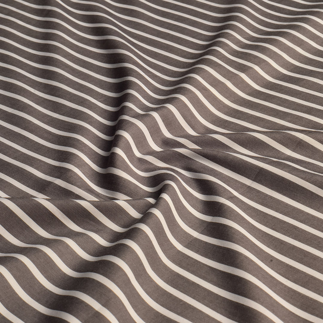 Elegant Medium Grey Broad Stripe Shirting Fabric (Precut 3.1 Meter)