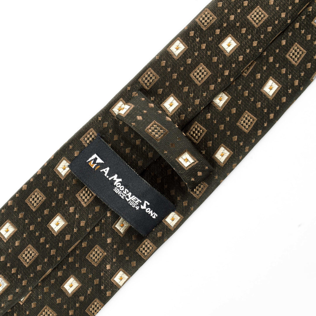 Men's Classic Square Box Pattern Brown Tie