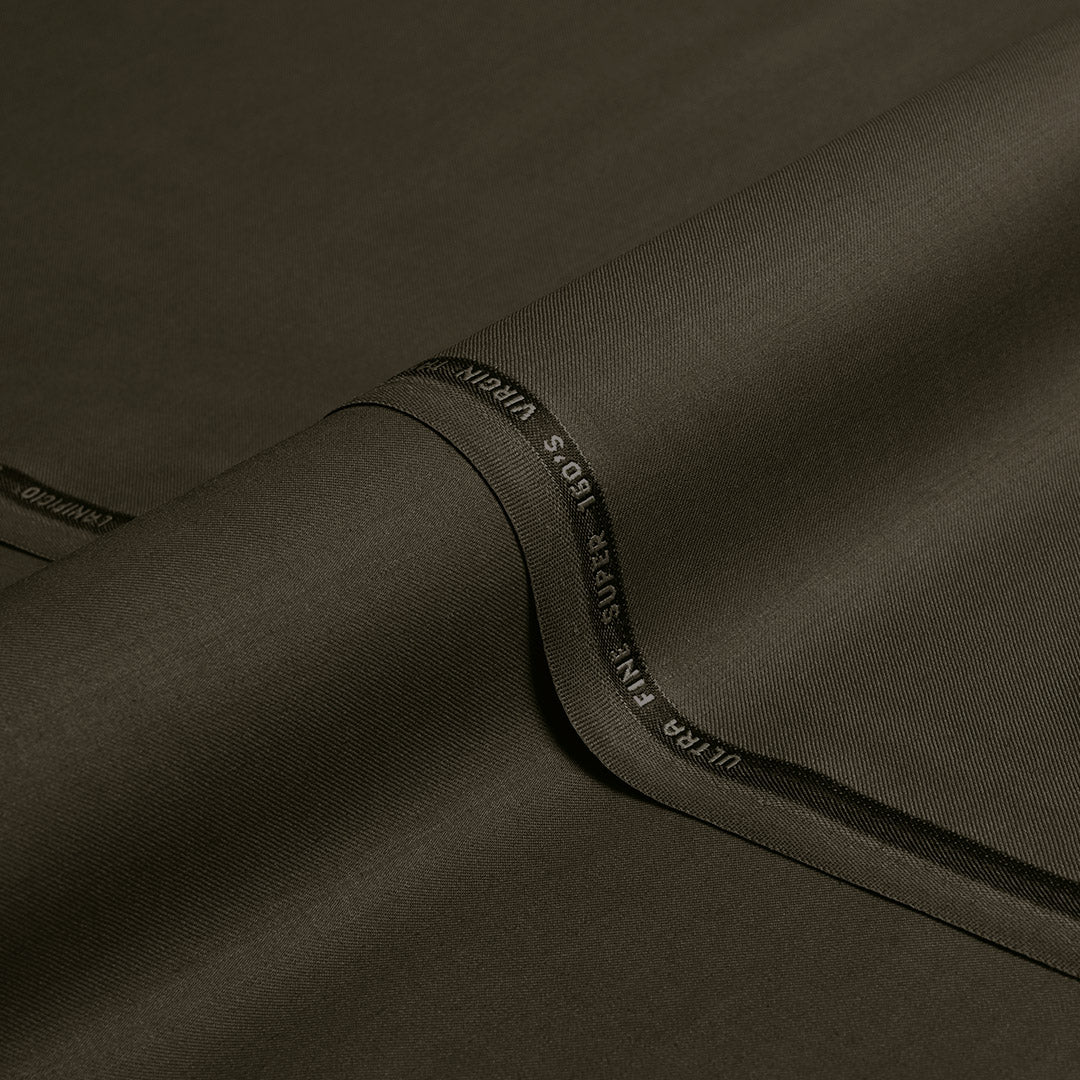 Elegant Olive Green Polyester Wool Suiting Fabric (Precut 3.25 Meter)