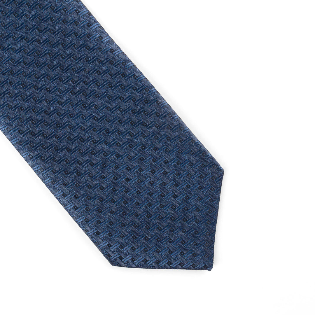 Geometric Patterned Blue Tie