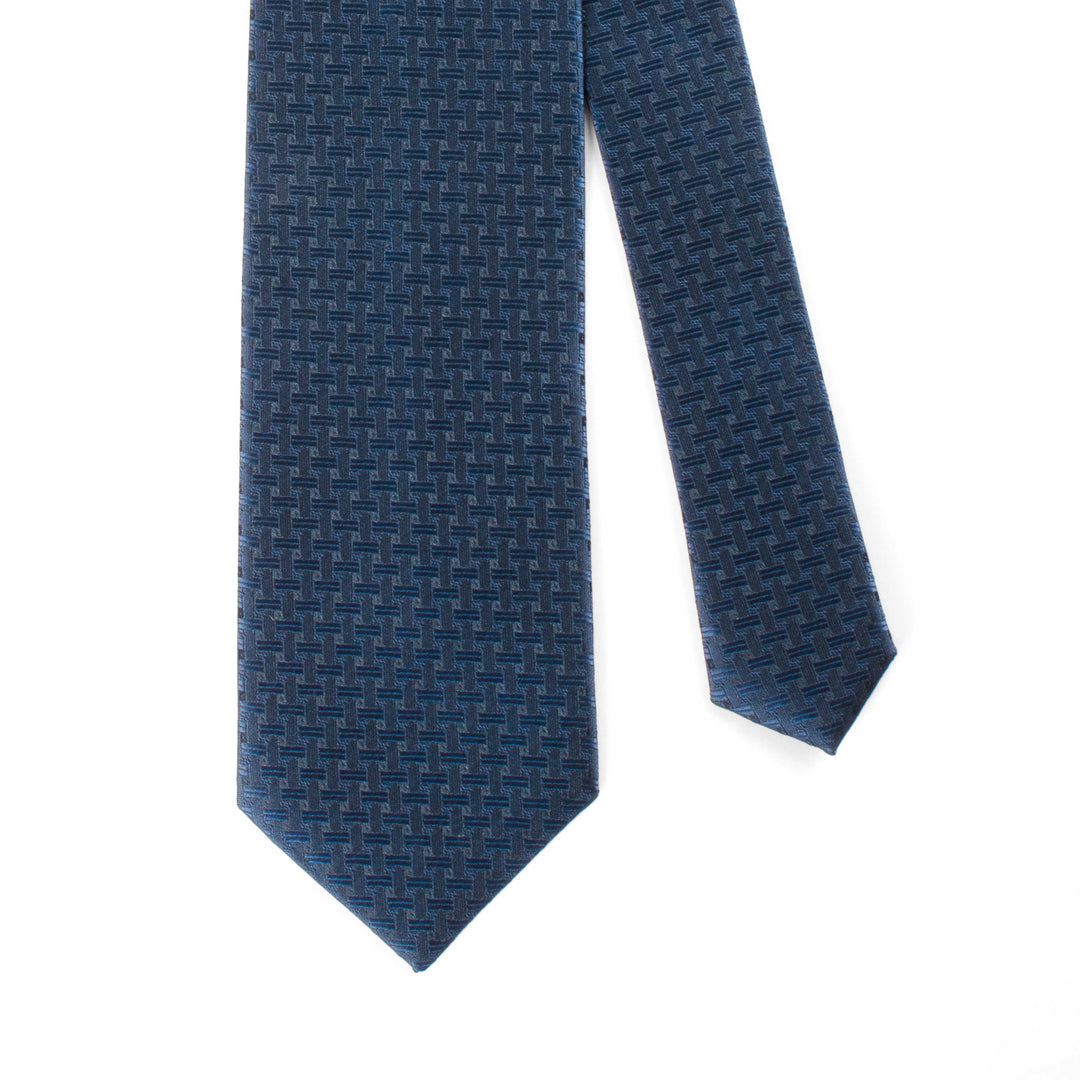 Geometric Patterned Blue Tie