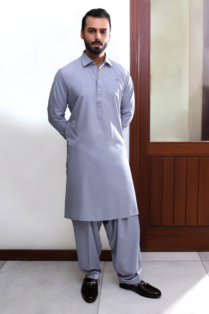 Shajar Grey Kameez Shalwar