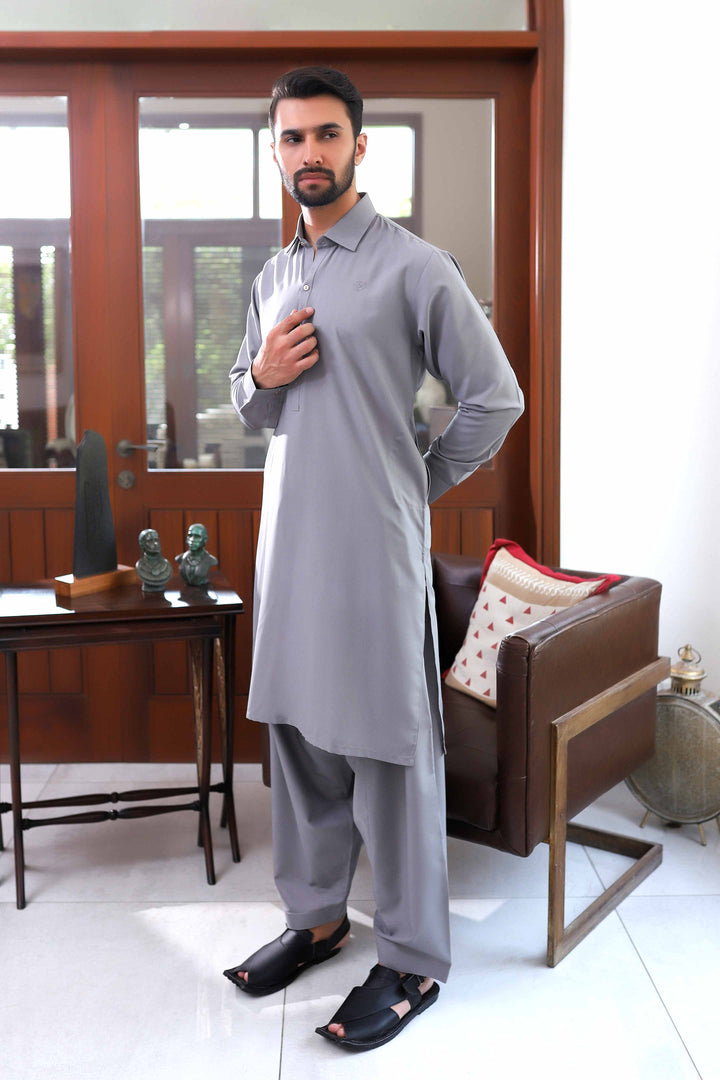 Shajar Dark Grey Kameez Shalwar