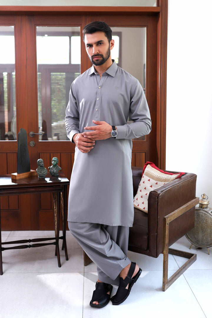 Shajar Dark Grey Kameez Shalwar