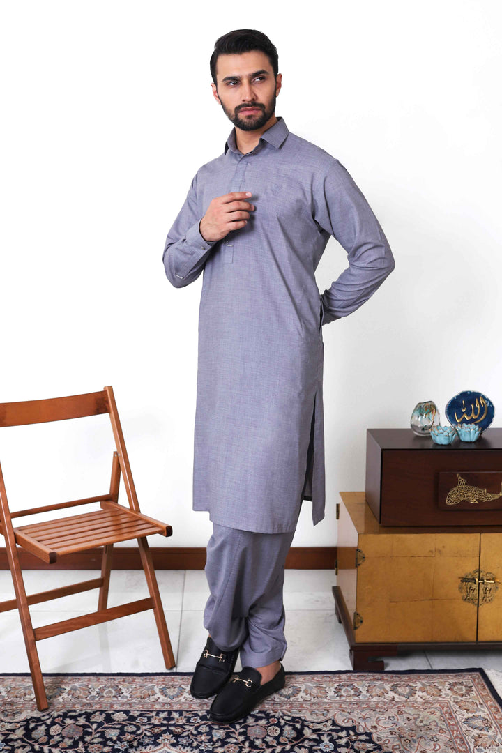 Bashar Dark Grey Kameez Shalwar