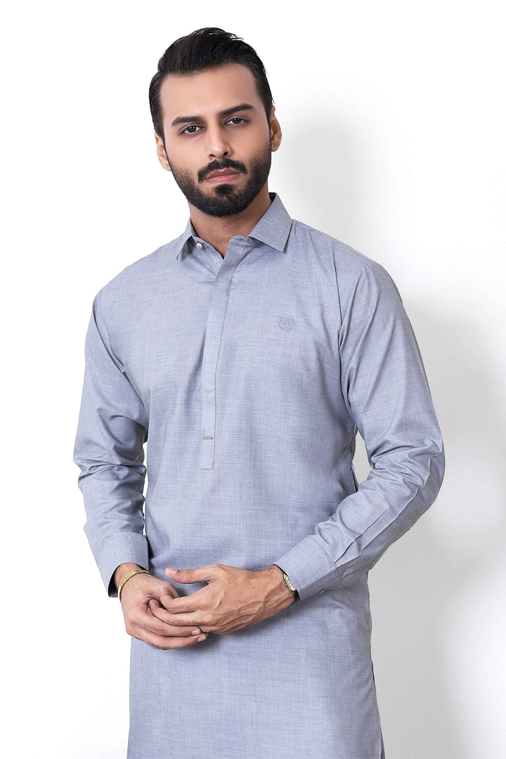 Bashar Light Grey Kameez Shalwar