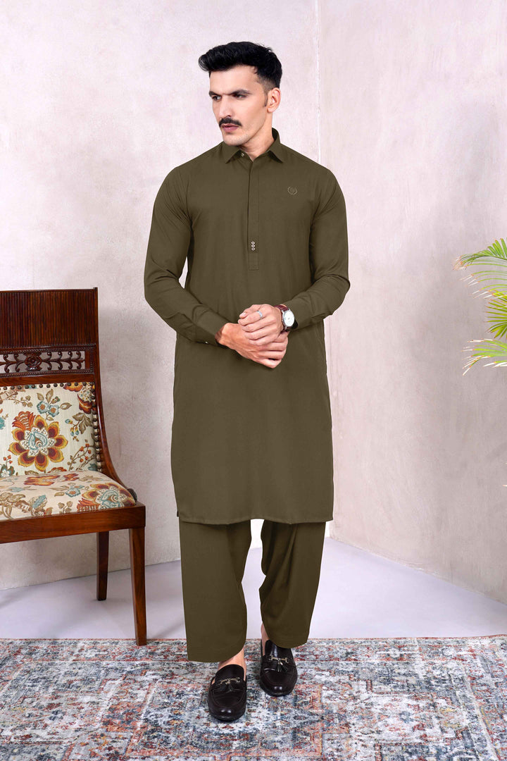 Sard-Daar Olive Kameez Shalwar