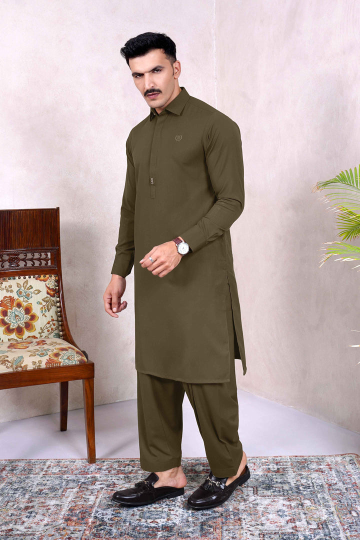 Sard-Daar Olive Kameez Shalwar