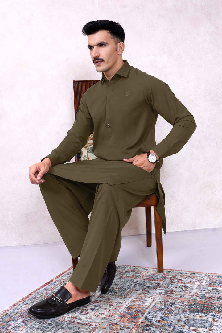 Sard-Daar Olive Kameez Shalwar