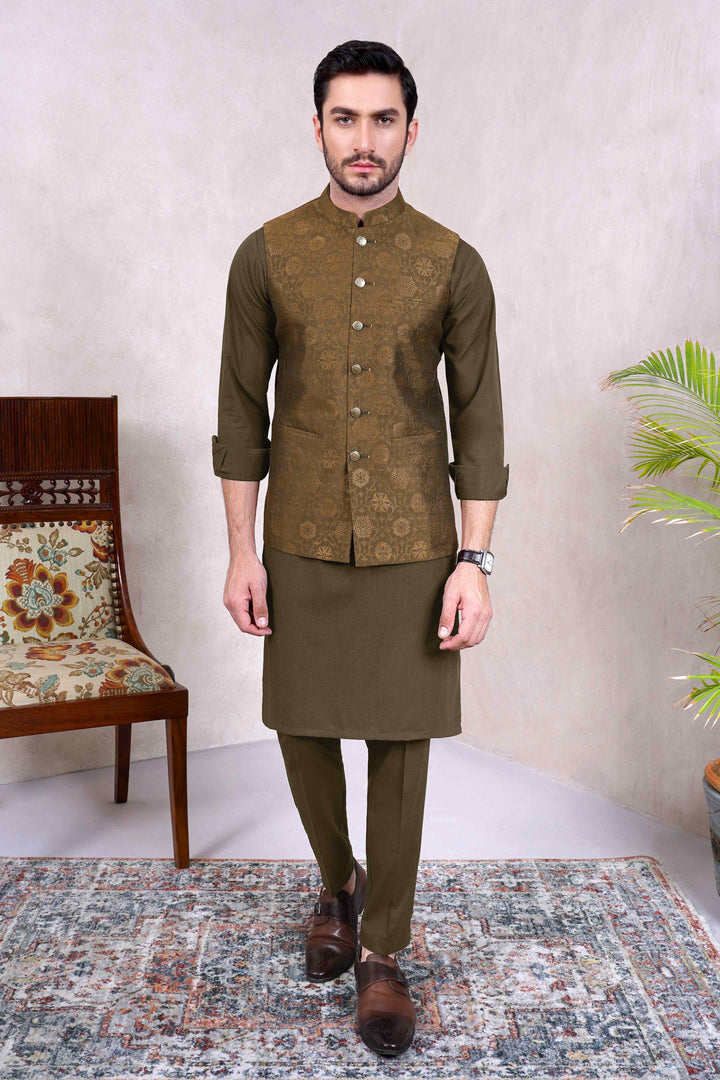 Justuju Jamawar Brown  Waistcoat