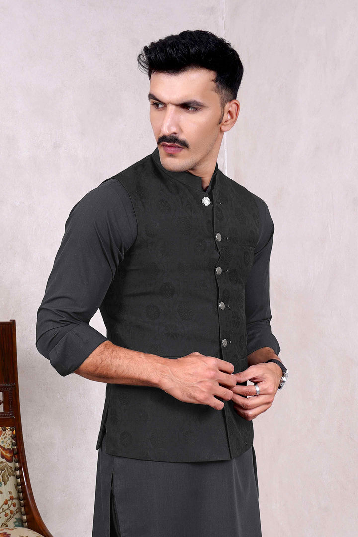 Jamawar waistcoat black on sale