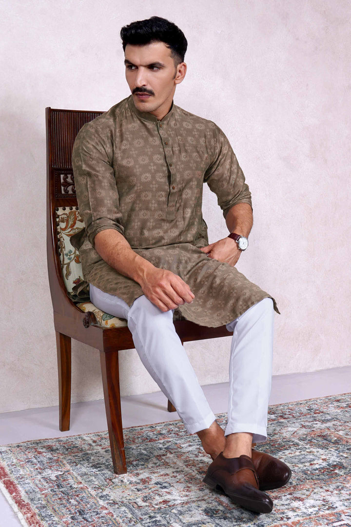 Tribal Jamawar Brown Kurta