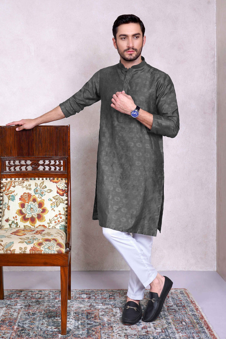 Tribal Jamawar Gray Kurta