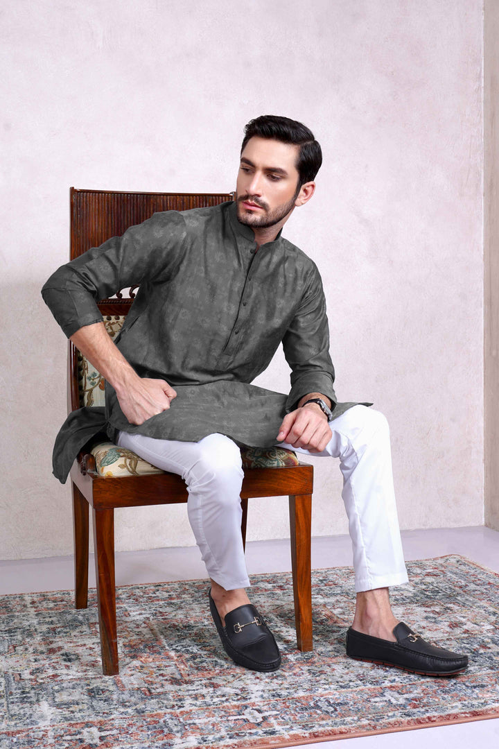 Tribal Jamawar Gray Kurta