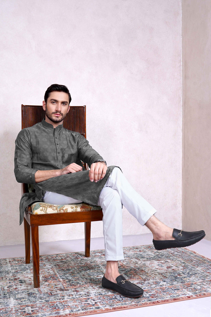 Tribal Jamawar Gray Kurta