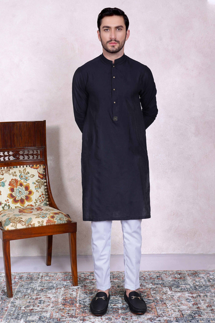 Festive Geometric Karandi Navy Kurta