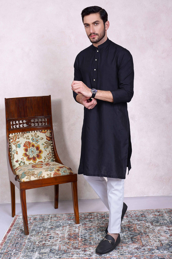 Festive Geometric Karandi Navy Kurta