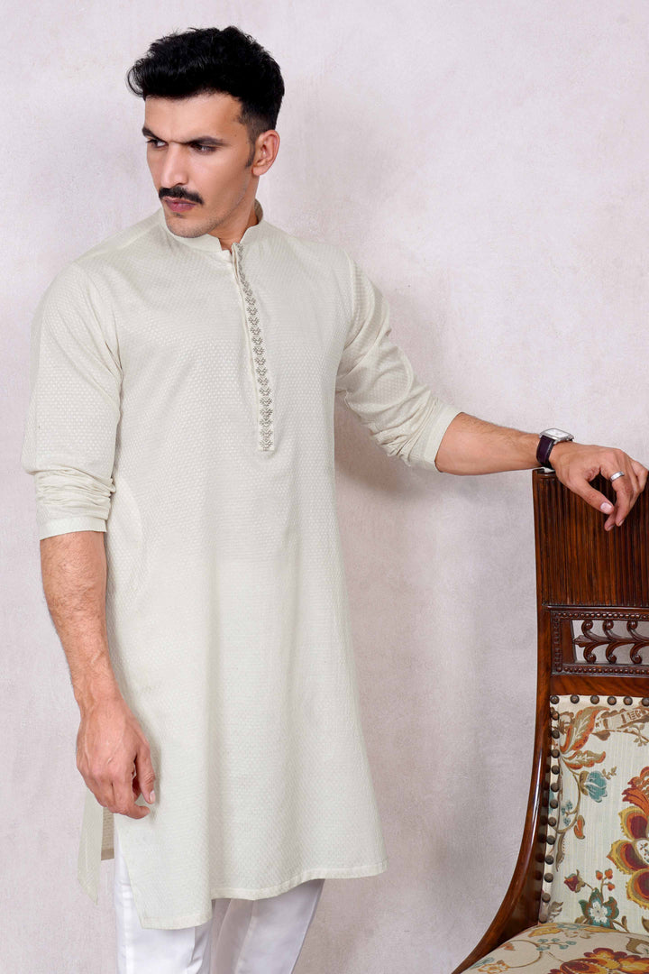 Embroidered Cream Kurta