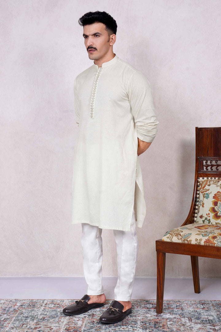 Embroidered Cream Kurta