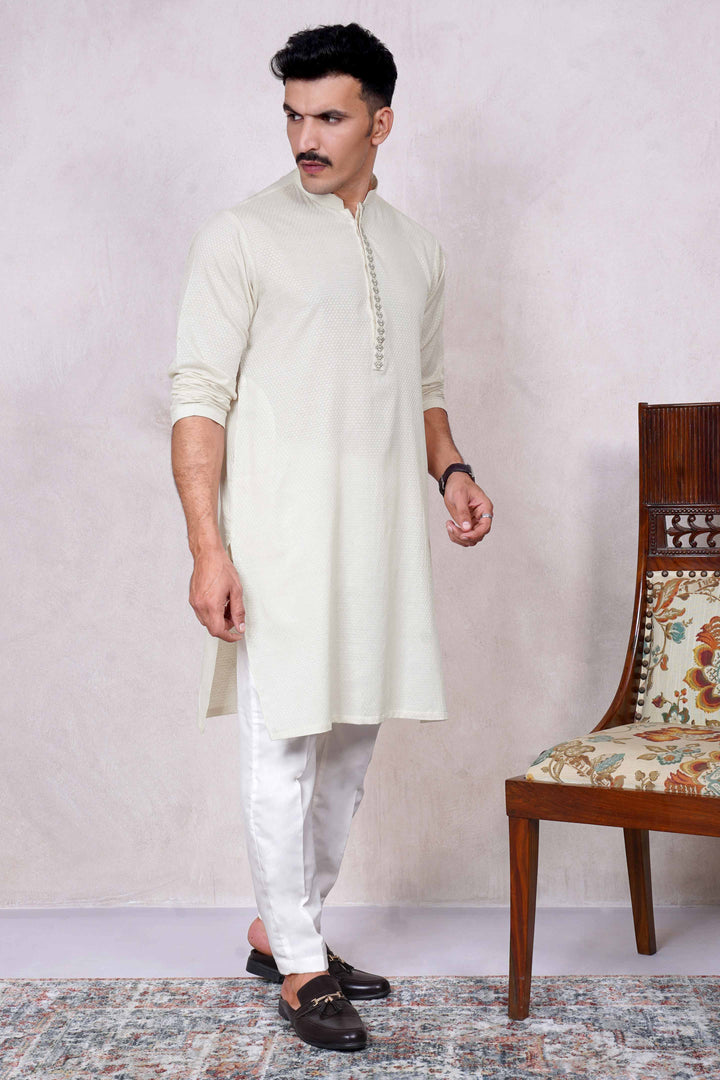 Embroidered Cream Kurta