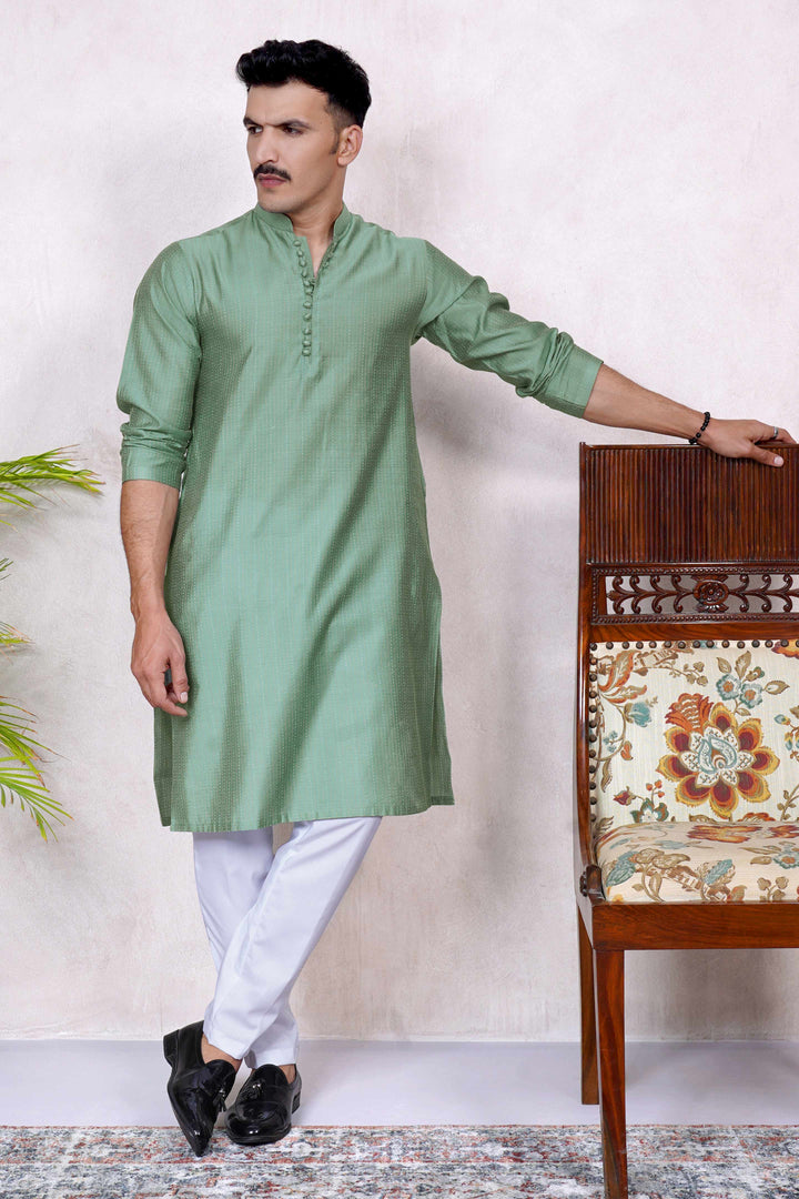 Festive Jamawar Striped Sea Green Kurta