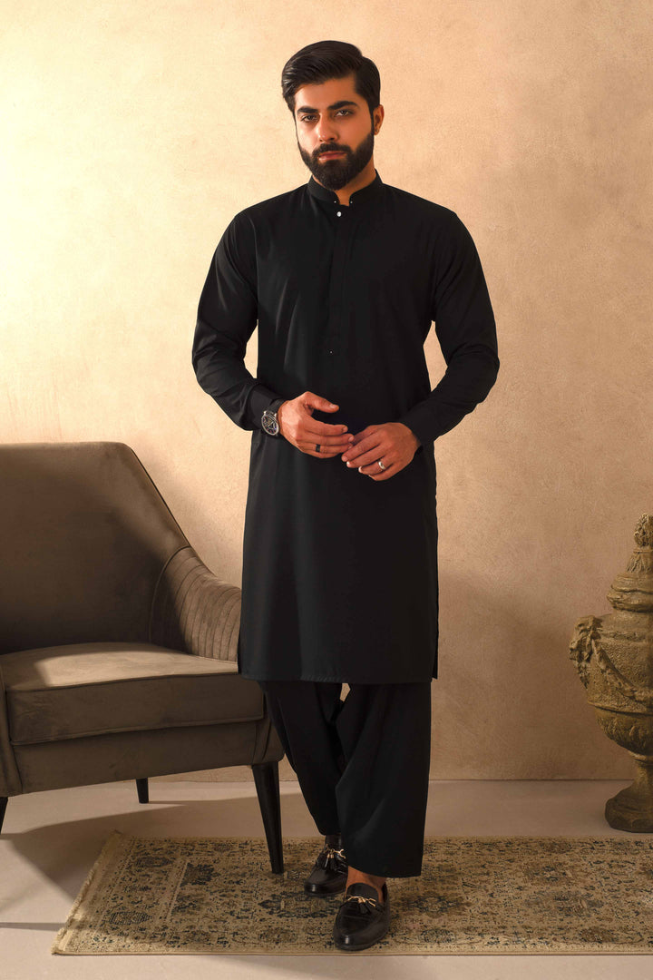 Zarf - Coal Black Blended Kameez Shalwar