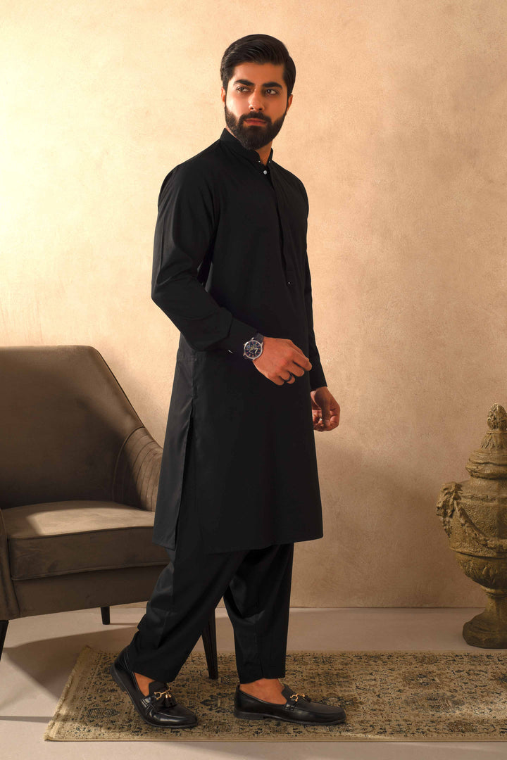 Zarf - Coal Black Blended Kameez Shalwar