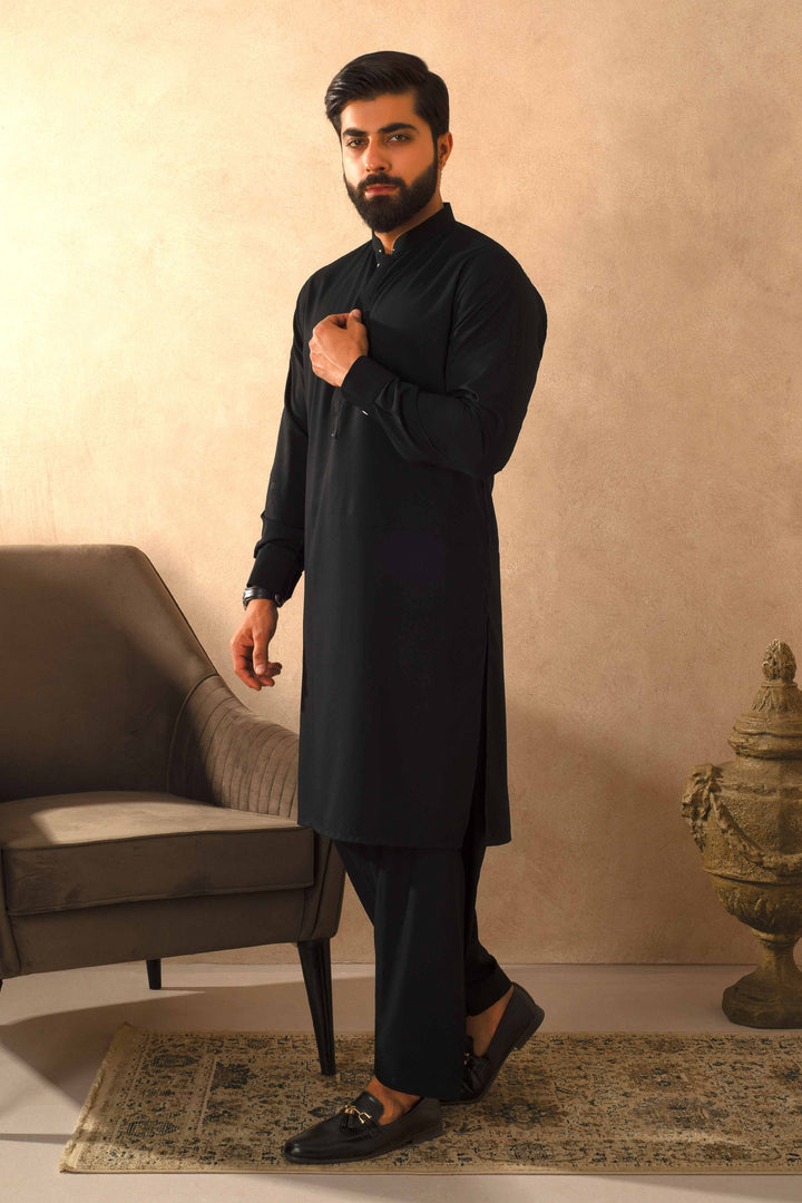 Zarf - Coal Black Blended Kameez Shalwar