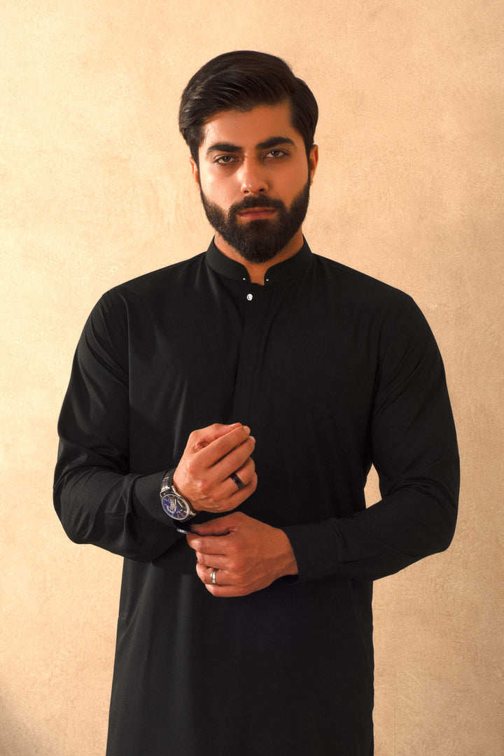 Zarf - Coal Black Blended Kameez Shalwar