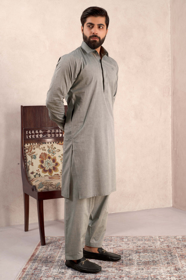 Aks - Dolphin Grey Blended Kameez Shalwar